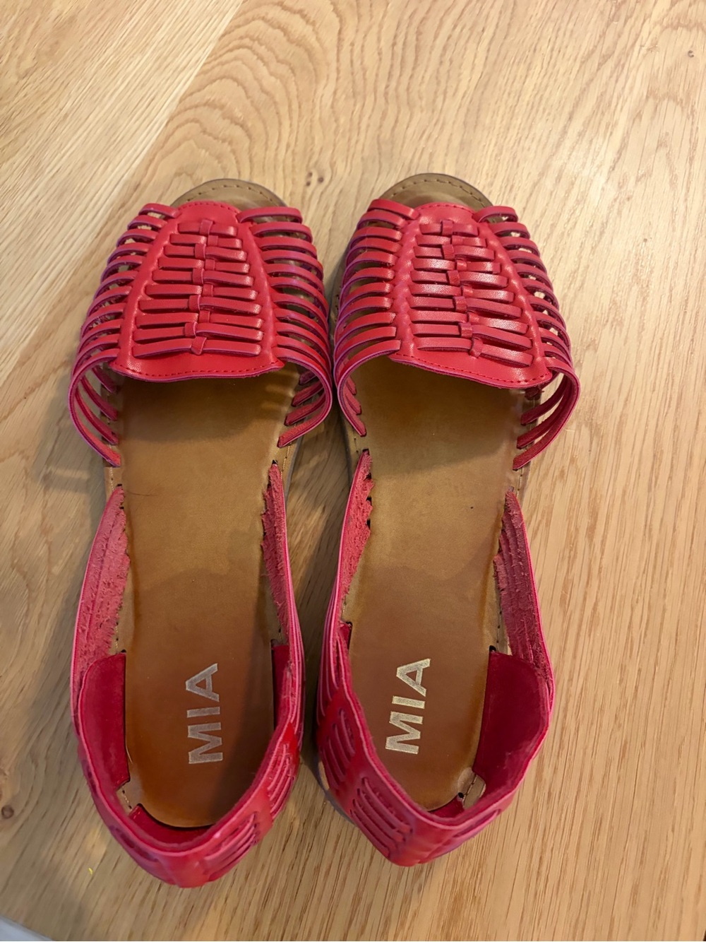 MIA Women's Pink Red Woven Leather Moccasins